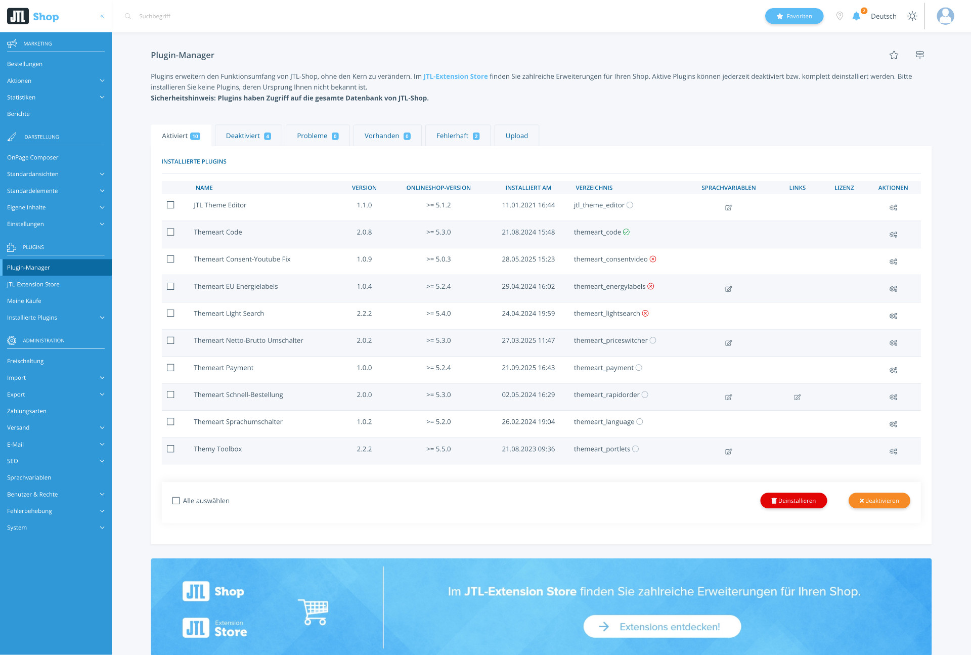 Plugin Manager im JTL-Shop